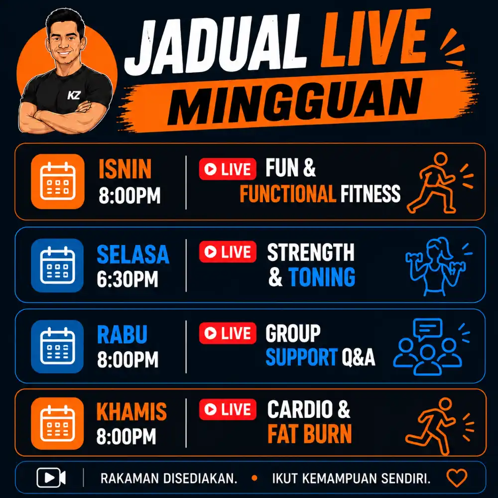 Jadual LIVE: 3 workout dan 1 coaching setiap minggu