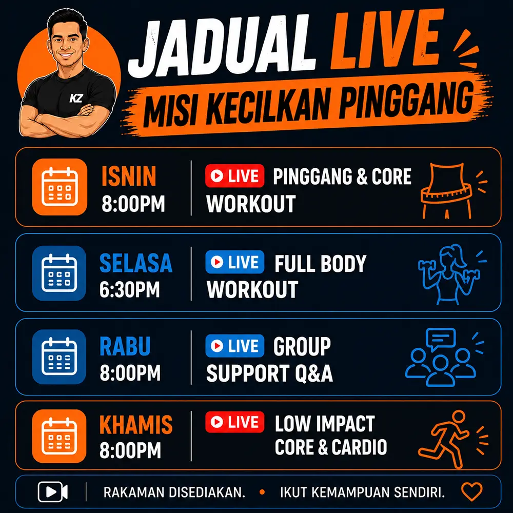 Jadual LIVE Cabaran 30 Hari Misi Kecilkan Pinggang
